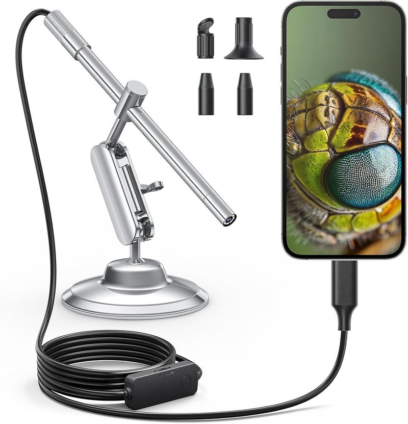 Teslong USB-C Digital Microscope, 10X to 200X Magnification Portable Camera with 8 LED Lights, Handheld Rotating Metal Stand for Coin, Electronic, Compatible with iPhone 15+ and Android Devices - Image 1
